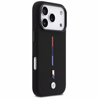BMW M Silicon Tricolor Line MagSafe deklas iPhone 17 Pro - juodas