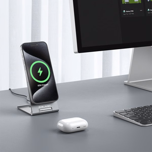 Blavec indukcinis įkroviklis BQI-01 Qi2 15W magnetinis Magsafe + Raptor laidas type C į type C (BQI01-QI2MS) sidabrinis