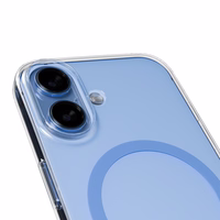 Puro Lite Mag TPU+PC dėklas suderinamas su MagSafe iPhone 17 - skaidrus su mėlynu žiedu