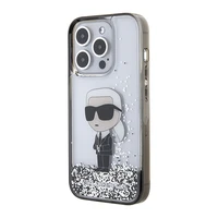 Karl Lagerfeld Liquid Glitter Ikonik dėklas telefonui iPhone 15 Pro - skaidrus