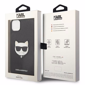 Karl Lagerfeld Saffiano Choupette Head Patch dėklas telefonu iPhone 14 Plus - juodas