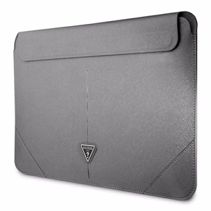 Guess Saffiano Triangle Logo dėklas 16" nešiojamam kompiuteriui - sidabrinis