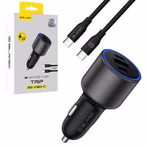 Blavec Automobilinis įkroviklis BS-06D-C Trip - USB + 2xType C - QC 3.0 18W PD 65W su Type C to Type C (CCBS06DCQ-U2CB) juodas