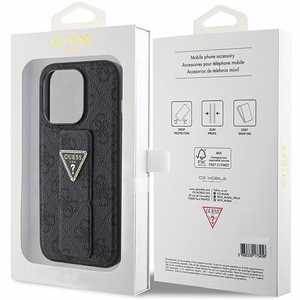 Guess Grip Stand 4G Triangle Strass dėklas telefonui iPhone 15 Pro - juodas