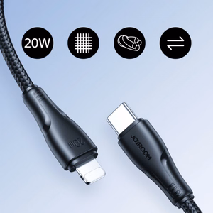 USB laidas Joyroom „A11“ juodas „Type-C / Lightning“ 25cm (iki 20W)