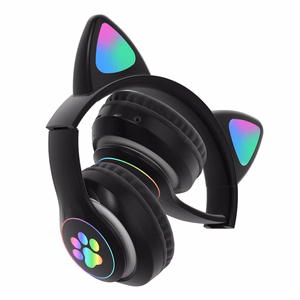 Vaikiškos Bluetooth LED ausinės / katės ausytės, juodos