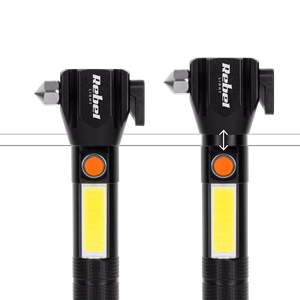 Rebel multifunction rechargeable flashlight with zoom, knife and glass hammer