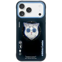 Nimmy Glasses Cool Cat magnetinis dėklas telefonui iPhone 17 Pro - juodas ir mėlynas