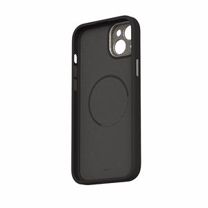 Moshi Napa MagSafe aukštos kokybės veganiškos odos dėklas, skirtas iPhone 15 Plus, „Midnight Black“ spalvos