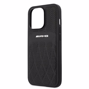 AMG AMHCP13LOSDBK iPhone 13 Pro / 13 6.1" juoda/juoda kietas dėklas odinis lenktos linijos