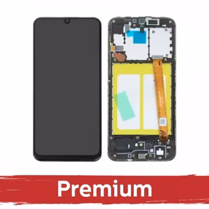 LCD ekranas suderinamas su Samsung A202 A20e juodas su rėmeliu OEM