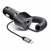 FORCELL F-ENERGY Carbon CC50-1AC automobilinis įkroviklis USB A su kabeliu Type C PD QC3.0 3A 38W juodas