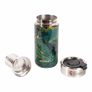 Quokka Boost Coffee Tumbler nerūdijančiojo plieno termo puodelis su sieteliu, 400 ml, Žaliasis akmuo