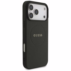 Guess Grained Gold Ring MagSafe dėklas, skirtas iPhone 18 Pro Max / 17 Pro Max – spalva: juoda