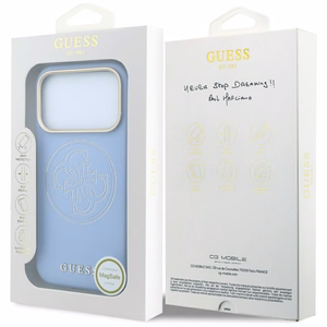 Guess Perforated 4G Gold Logo MagSafe dėklas, skirtas iPhone 18 Pro / 17 Pro – spalva: šviesiai mėlyna