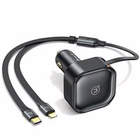 USAMS Automobilinis įkroviklis su suvyniojamuoju laidu 1xUSB-C+1x Lightning C41 PD 30W Fast Charge juodas CC219CC01 (US-CC219)