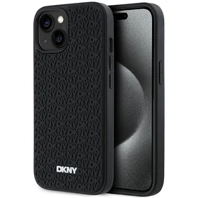 DKNY 3D Guminis dėklas su pasikartojančiu raštu iPhone 15 Plus - juodas