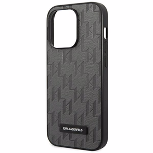 Karl Lagerfeld Saffiano Mono Metalinis Logotipas iPhone 14 Pro Max 6.7" Dėklas - pilka