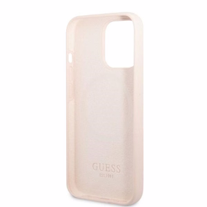 Guess GUHMP13LSPLP iPhone 13 Pro / 13 6.1" rožinis/rožinis kietas dėklas Silikoninis Logo Plate Magnetinis