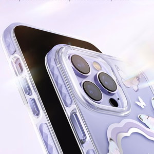 Kingxbar Butterfly Series magnetinis dėklas telefonui iPhone 14 Plus MagSafe su drugelių motyvu rožinės spalvos