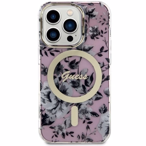 Guess GUHMP14XHCFWSP iPhone 14 Pro Max 6.7" rožinis kietas dėklas Flower Magnetinis