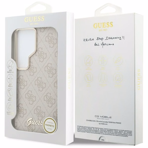 Dėklas Guess PU 4G Script Metal Logo Magnetic Samsung S948 S26 Ultra rožinis