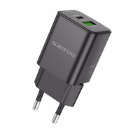 Borofone Sieninis įkroviklis BN14 Royal GaN - USB + Type C - QC 3.0 PD 30W juodas