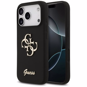Guess Silikoninis didelis 4G užrašas dėklas iPhone 17 Pro - juodas