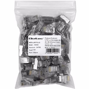 Qoltec 54554 RJ45 modulinis jungtis | CAT5e | FTP | Paauksuoti kontaktai | 100 vnt.