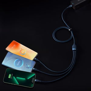 Baseus kabelis Flash Series II 3 in 1 - USB į Type C, Lightning, Micro USB - 66W 6A 1,2 metro (CASS040003) mėlynas