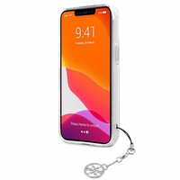 Guess GUHCP13SKB4GGR iPhone 13 mini 5.4" permatomas kietas dėklas 4G Pilkas Dirželis Žavesio