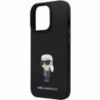 Karl Lagerfeld KLHCP14XSMHKNPK dėklas telefonui iPhone 14 Pro Max 6.7" - juodas silikoninis Ikonik metalinis ženkliukas