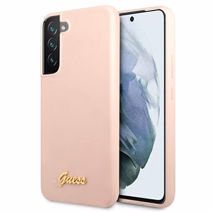 Dėklas telefonui Guess GUHCS22MLSLMGPP S22+ S906 rožinis kietasis dėklas Silikoninis Script Metal Logo
