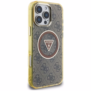 Чехол GUESS для iPhone 16 Pro совместимый с MagSafe GUHMP16LHG4PRTGW (IML Metal Glitter 4G Circle Triangle) коричневый