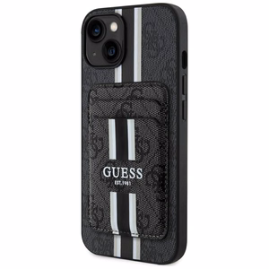 Guess 4G Stripes dėklas su Magnetinė pinigine iPhone 15 - juodas