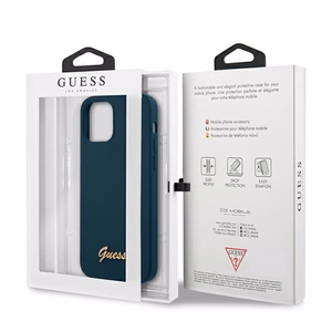 Guess GUHCP12LLSLMGBL iPhone 12 Pro Max 6.7" mėlyna/mėlyna kietas dėklas Metal Logo Script