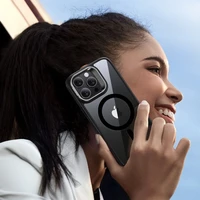 ESR Classic Hybrid Kickstand Halolock Magnetinis dėklas telefonui su stovu + grūdintas stiklas iPhone 16 Pro Max - skaidrus su juodu rėmeliu