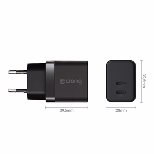 Crong Ultra Compact GaN sieninis įkroviklis, 2 × USB-C, 35 W, PD 3.0, PPS, juodas