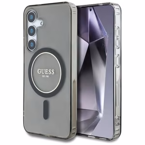 Guess blizgus apskritimo klasikinio logotipo Magnetinis dėklas telefonui Samsung Galaxy S25 juodas