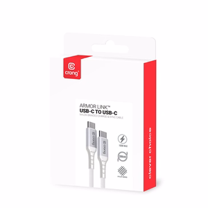Crong Armor Link USB-C–USB-C laidas, 2 m, 100 W PD, 5 A, baltas