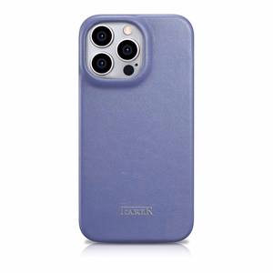 iCarer CE Premium odinis folio dėklas iPhone 14 Pro Max magnetinis atverčiamas odinis folio dėklas MagSafe šviesiai violetinė