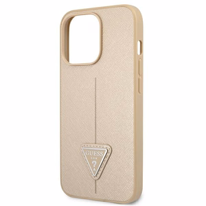 Guess GUHCP13LPSATLE iPhone 13 Pro / 13 6.1" smėlio spalvos kietasis dėklas SaffianoTriangle logotipas