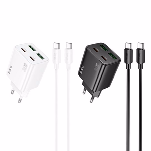 Įkroviklis Hoco 2 x USB C + 2 x USB A QC3.0 PD 3A 30W + kabelis USB C į USB C N56 baltas