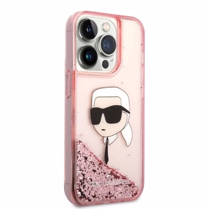 Karl Lagerfeld Blizgučiai Karl Galvos dėklas telefonui iPhone 14 Pro - rožinė