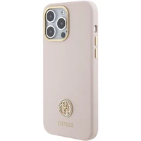 Guess Silikoninis Logo Strass 4G Dėklas telefonui iPhone 15 Pro Max - rožinis