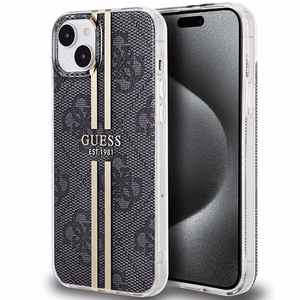 Guess IML 4G Gold Stripe dėklas telefonui iPhone 15 Plus / 14 Plus - juodas