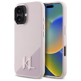 Karl Lagerfeld Silikoninis Šešėlis Metalinės Pradinės Magnetinis iPhone 16 Dėklas - Rožinis