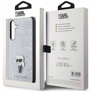 Karl Lagerfeld Fiksuotas Blizgus Ikonik Logotipas Metal Pin dėklas Samsung Galaxy A35 - sidabrinis