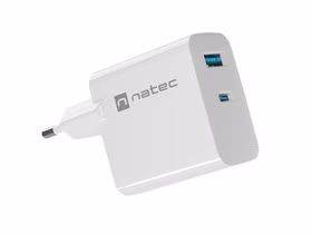 NATEC RIBERA GAN CHARGER 1x USB-A + 1x USB-C 65W BALTAS