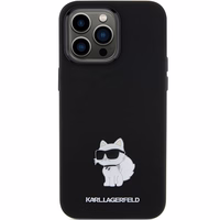 Karl Lagerfeld silikoninis Choupette Metal Pin dėklas telefonui iPhone 15 Pro Max - juodas